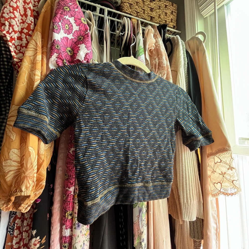 Free People Blue Brown Sweater Knit Crop Top